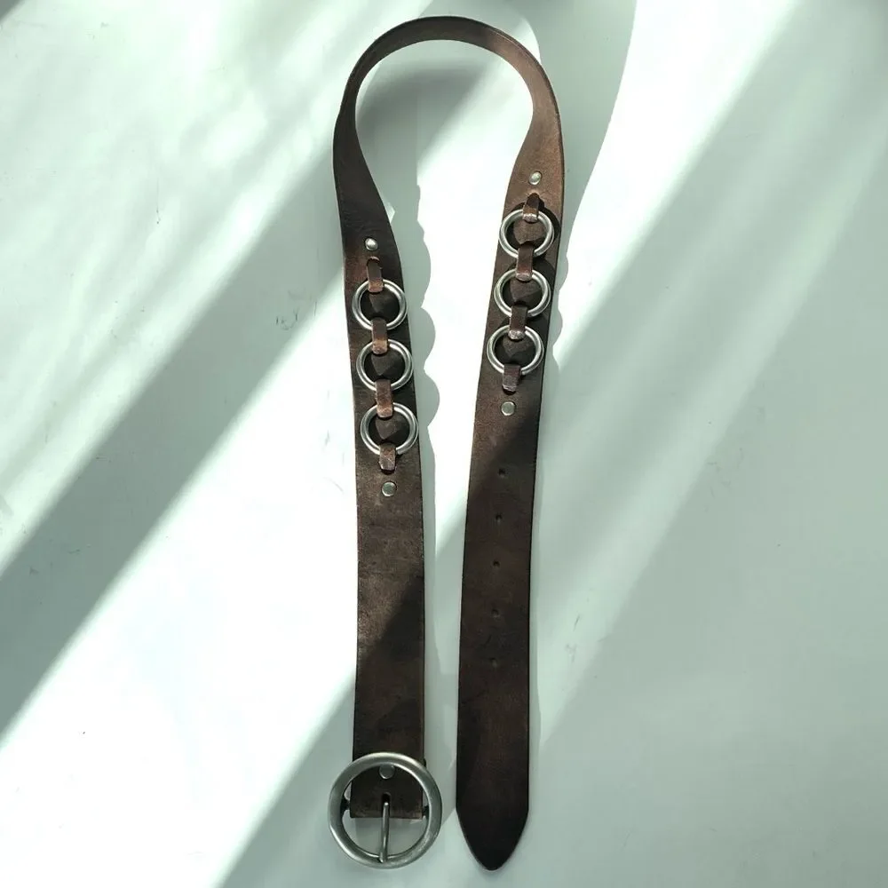 American Eagle Outfitters Brown Silver Brass Hardware Belt Sz S Boho Moto Biker